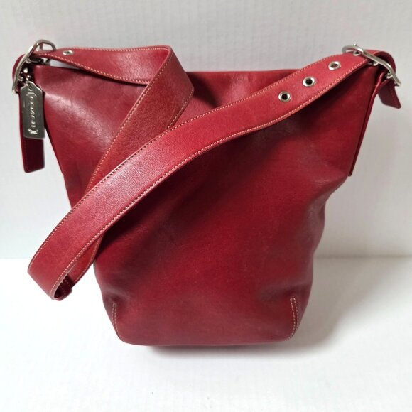 Vintage Coach Soho Legacy Duffle Red Leather Hobo Bucket Bag 9186 - Picture 1 of 16